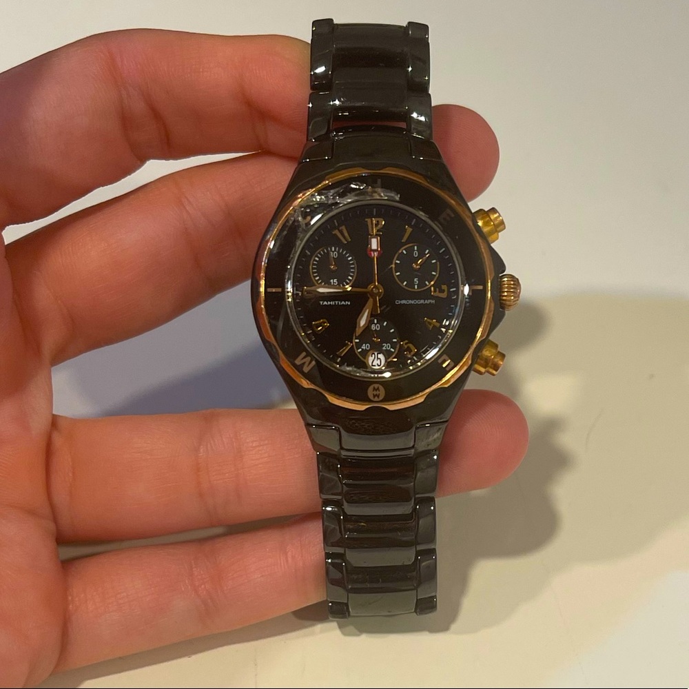 Michele Women's ‘Tahitian' Chronograph Black Ceramic Watch